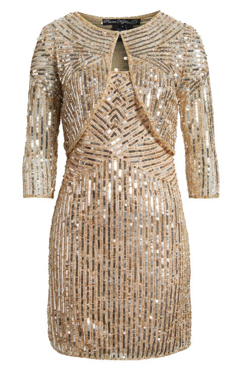 Sequin Embellished Cocktail Dress with Jacket (Regular & Plus)