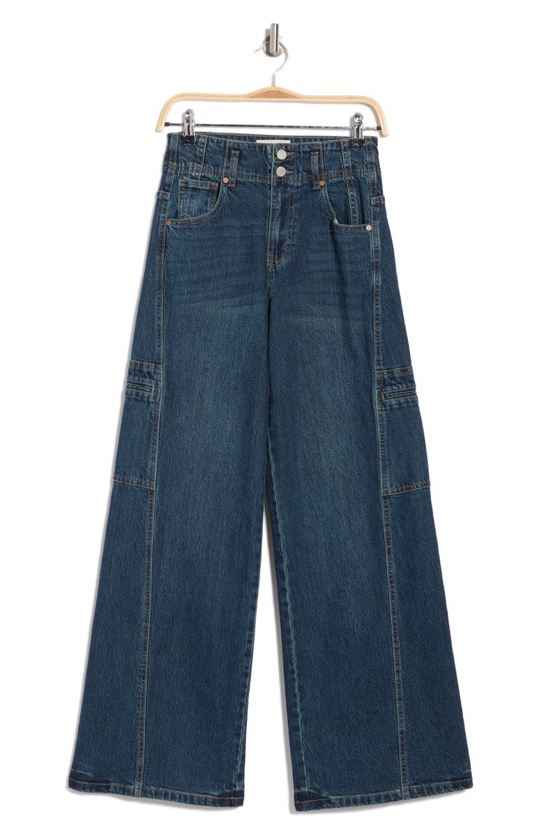 Habitual High Waist Extra Wide Leg Cargo Jeans, Alternate, color, Tide