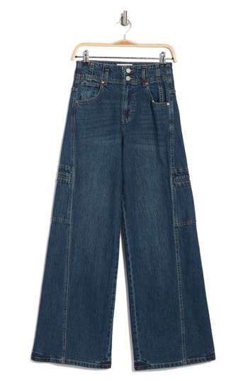 Habitual High Waist Extra Wide Leg Cargo Jeans In Tide