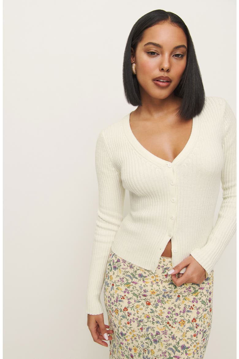 Fia Rib Cotton & Cashmere Cardigan, Alternate, color, FIOR DI LATTE