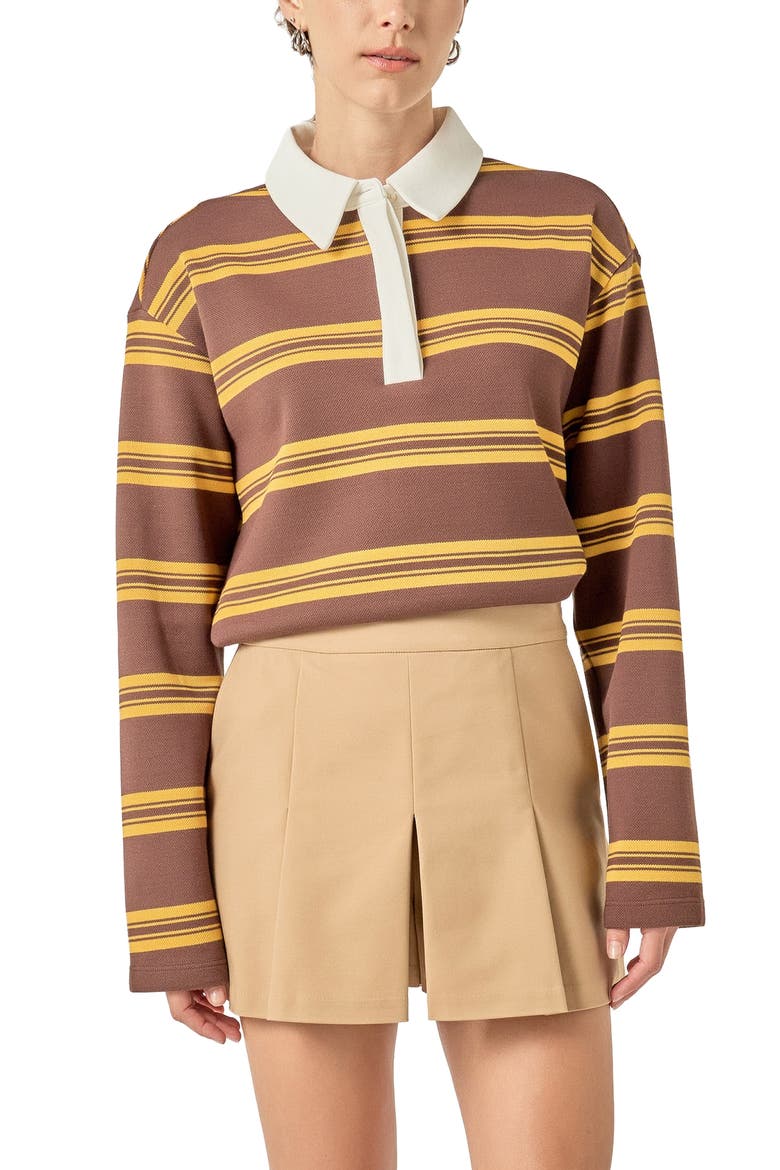 Stripe Polo Shirt, Main, color, BROWN/ YELLOW