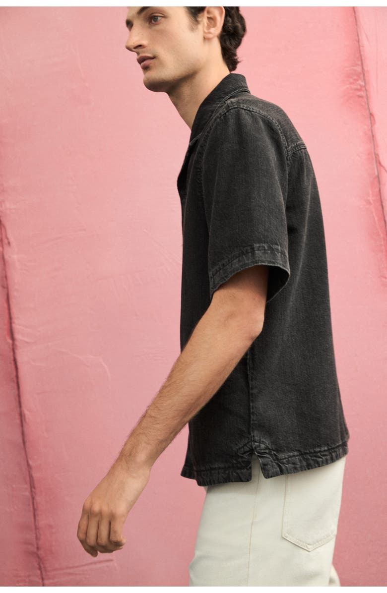 H&M Regular Fit Denim Resort Shirt, Alternate, color, Black