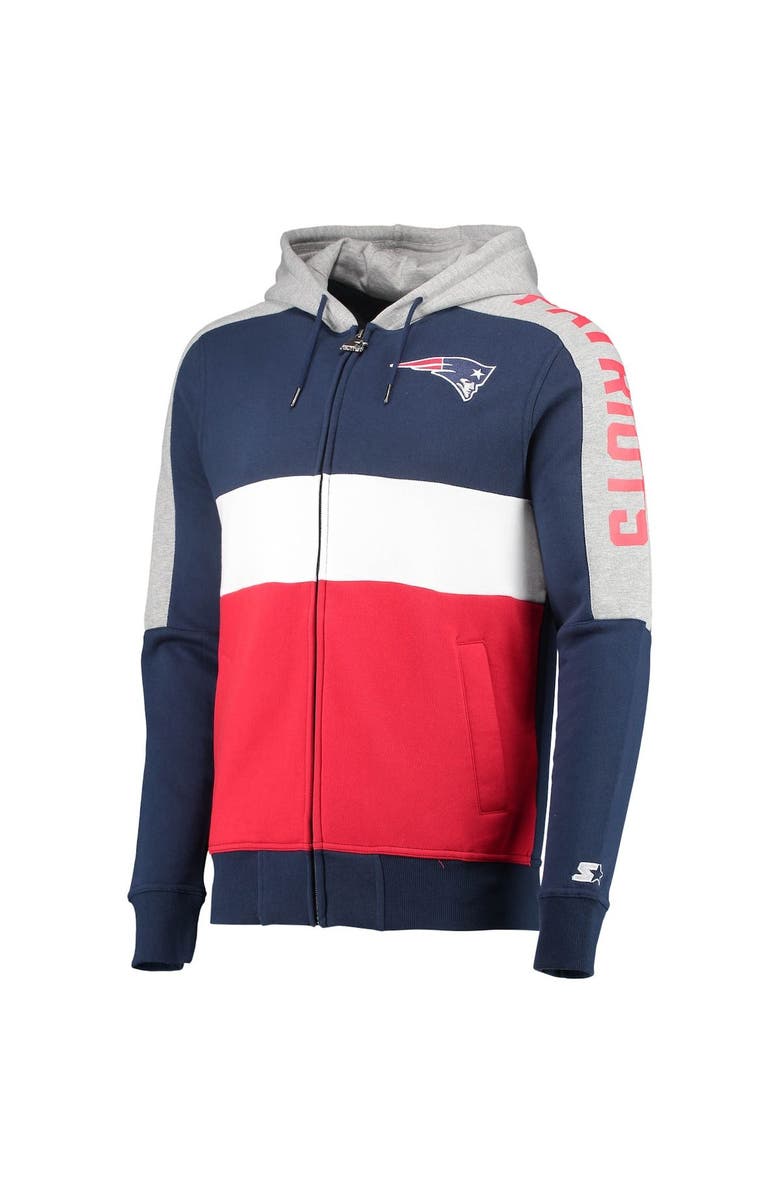 STARTER Men's Starter Navy/Red New England Patriots Playoffs Color Block Full-Zip Hoodie, Alternate, color, Navy