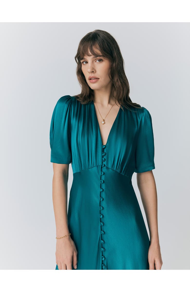 Ghost London Madison Satin Midi Dress, Alternate, color, Emerald Sea