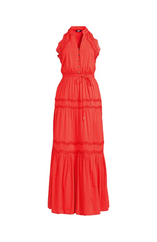LANDS' END LANDS' END PLUS SIZE COTTON VOILE HALTER TIERED MAXI DRESS