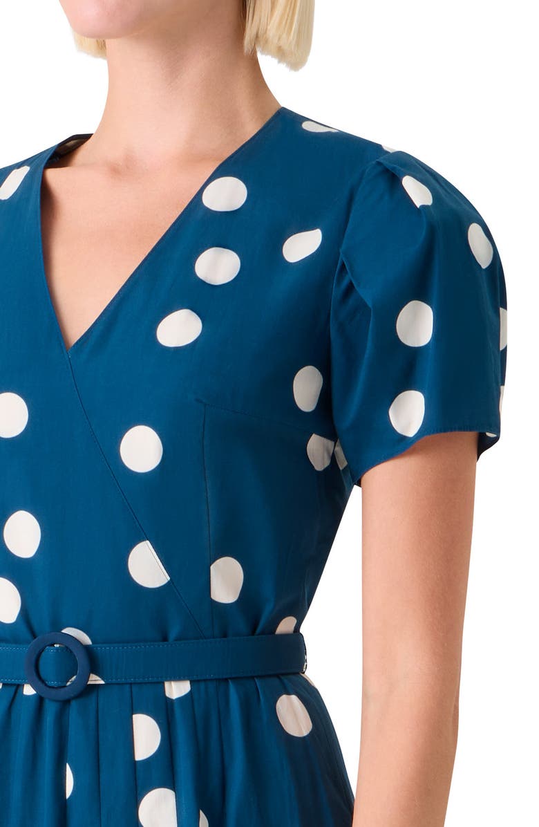 Akris punto Polka Dot Tiered Cotton Poplin Dress, Alternate, color, Dark Blue-Cream