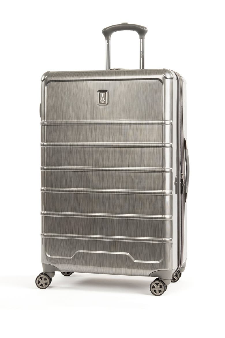 Rollmaster™ Lite 28" Expandable Large Checked Hardside Spinner Luggage, Alternate, color, SILVER
