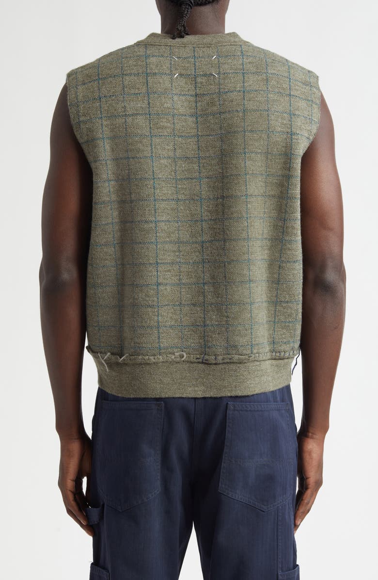 Maison Margiela Check Virgin Wool Sweater Vest, Alternate, color, Military Green