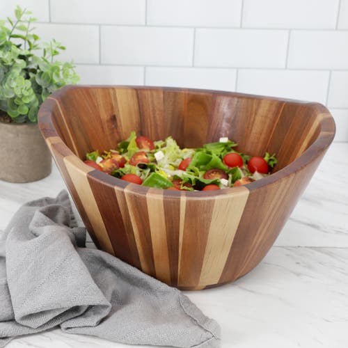 Megachef 11.75 Inch Acacia Wood Deep Salad Bowl In Brown