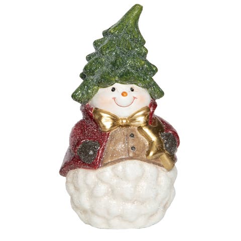 Ceramic Multicolored Christmas Tree Snowman Figurine