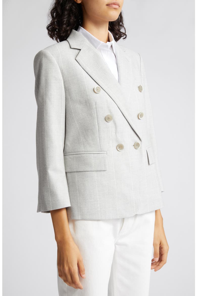 Pinstripe Double Breasted Wool Blazer, Alternate, color, GRIGIO CHIARO MELANGE