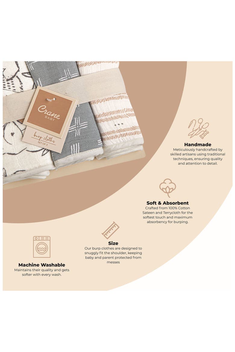 3-Pack Cotton Baby Burp Cloth Set, Alternate, color, MULTI