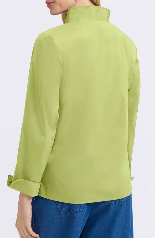 Foxcroft Tammy Ruffle Collar Cotton Blend Top In Green