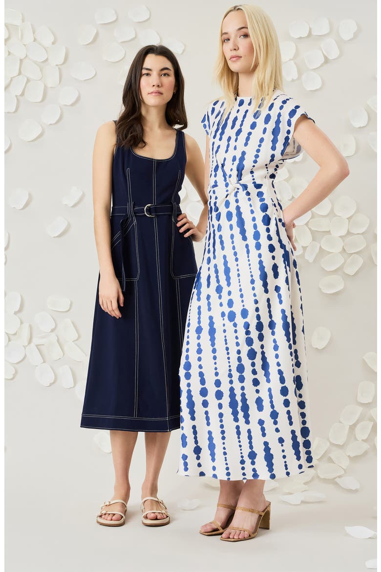 Sleeveless Belted Fit & Flare Midi Dress, Alternate, color, EVENING BLUE
