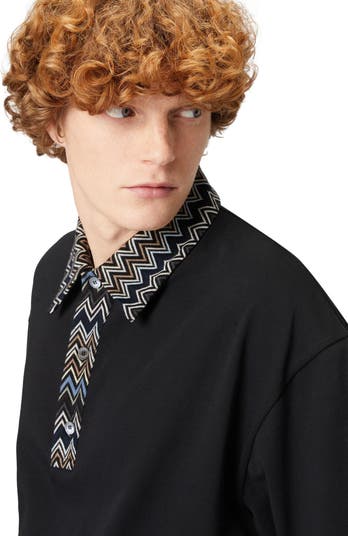 Cotton Jersey Polo Shirt With Chevron Knit Inserts