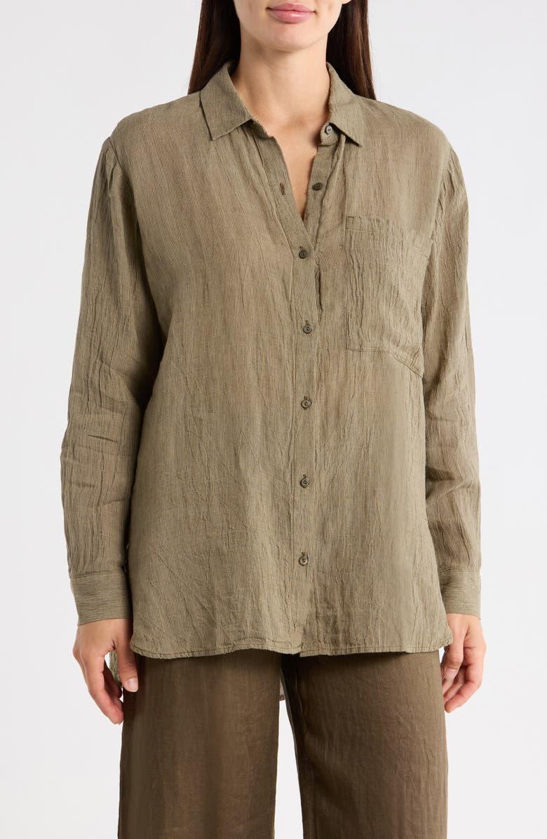 Eileen Fisher Classic Collar Oversize Organic Linen Button-Up Shirt, Main, color, Branch