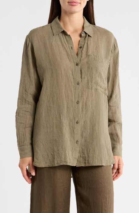 Eileen Fisher Classic Collar Oversize Organic Linen Button-Up Shirt