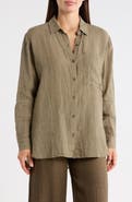 Eileen Fisher Classic Collar Oversize Organic Linen Button-Up Shirt