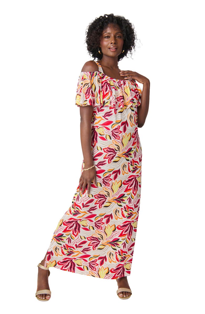 Jessica London Cold Shoulder A-Line Maxi Dress, Main, color, Multi Summer Petals
