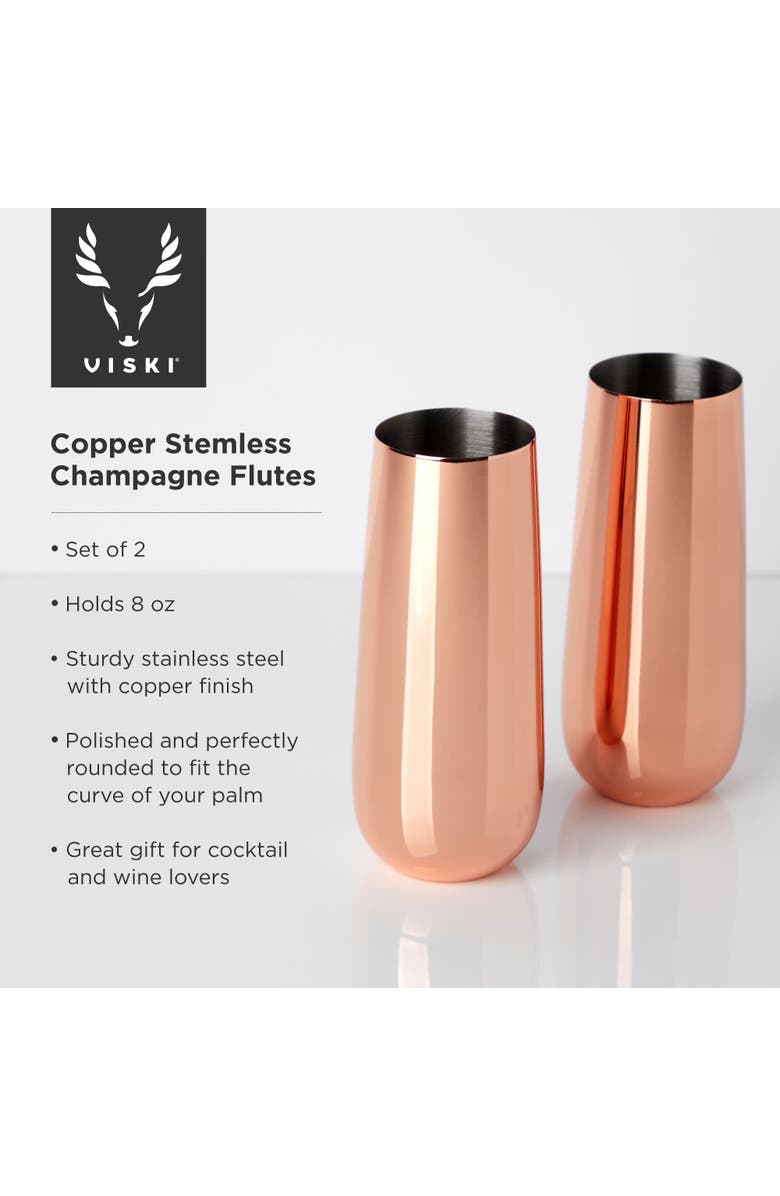 Viski Summit Stemless Champagne Flutes Set of 2, Alternate, color, Copper