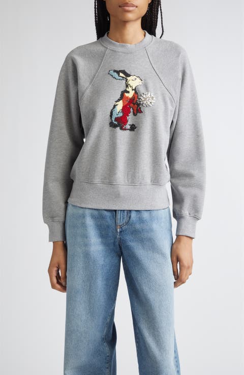 Beaded Rabbit Embroidery Cotton Sweatshirt