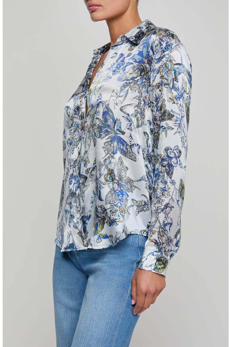 Tyler Butterfly Print Silk Button-Up Shirt, Alternate, color, MULTI BLUE