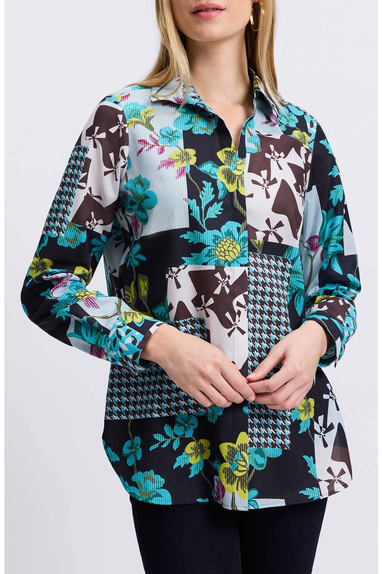 Kylie Print Cotton Sateen Button-Up Shirt, Alternate, color, TEAL MULTI