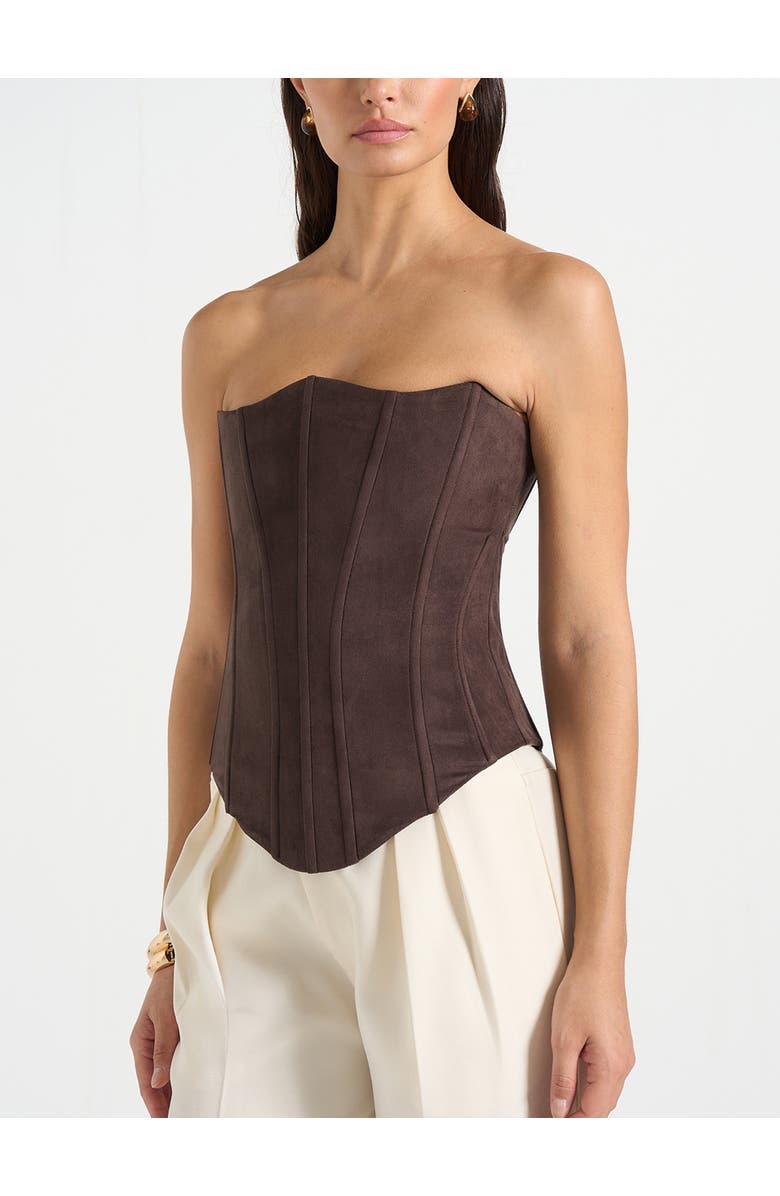 Manière De Voir Scarlett Suede Lace Up Corset, Main, color, Brown