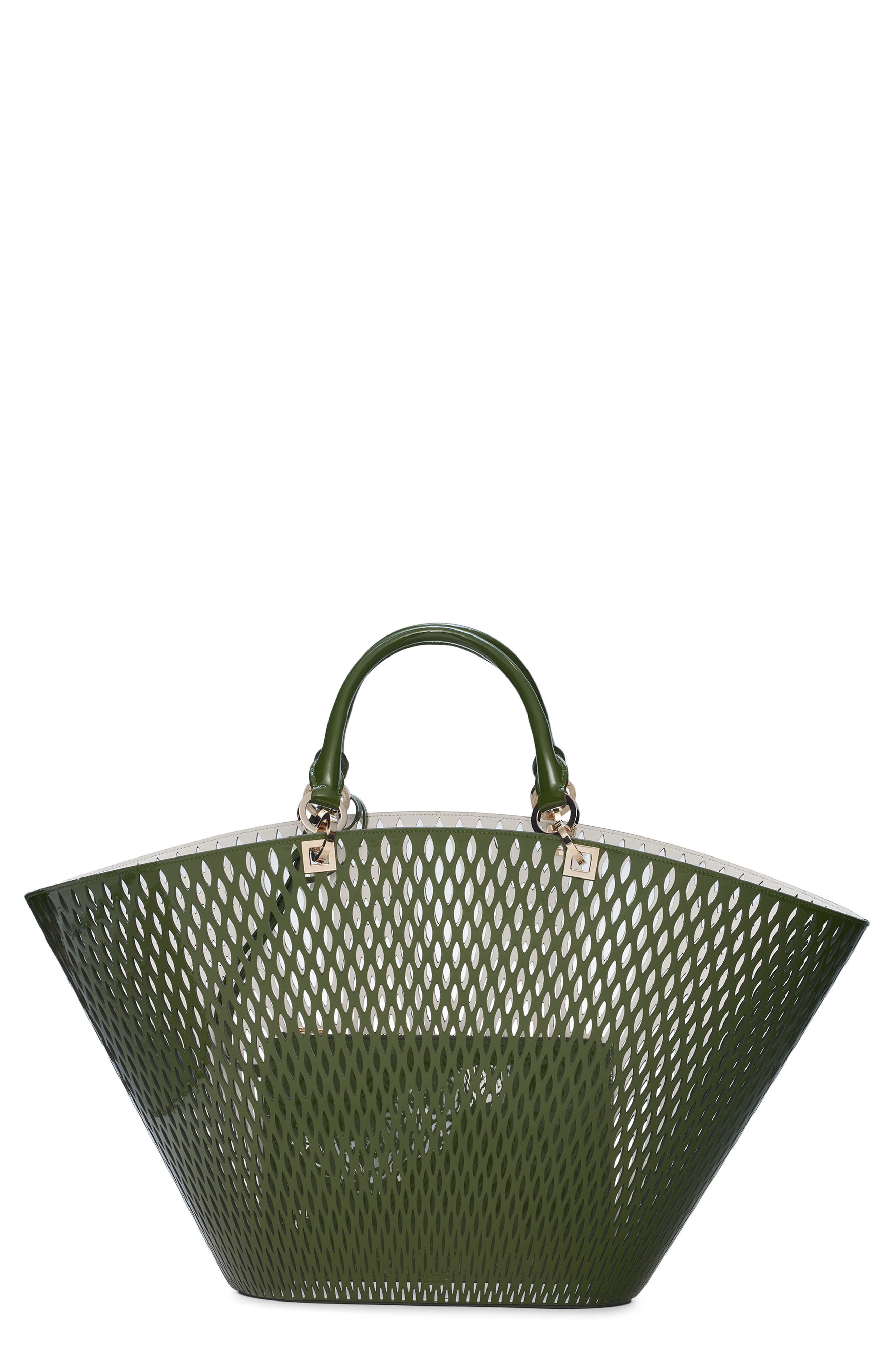 TOM FORD Large Panier Cutout Patent Leather Tote, Main, color, Chive