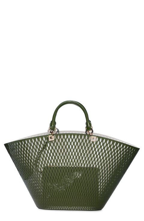 Large Panier Cutout Patent Leather Tote