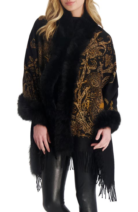 Double Face Cashmere Stole With Genuine Shearling Trim