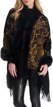 GORSKI Double Face Cashmere Stole With Genuine Shearling Trim
