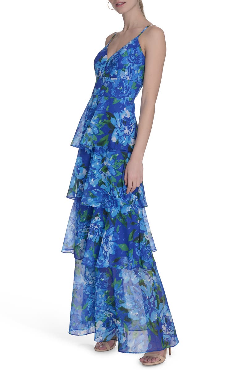Eliza J Floral Clip-Dot Chiffon Gown, Alternate, color,