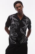 Topman Floral Embroidered Knit Camp Shirt