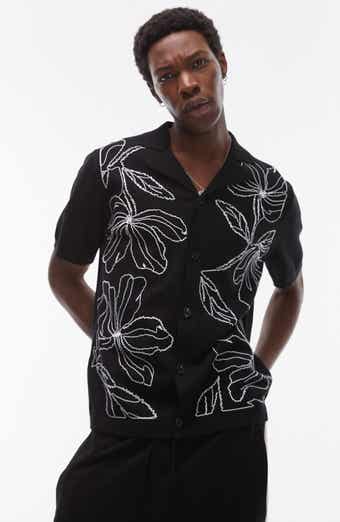 Topman Floral Embroidered Knit Camp Shirt