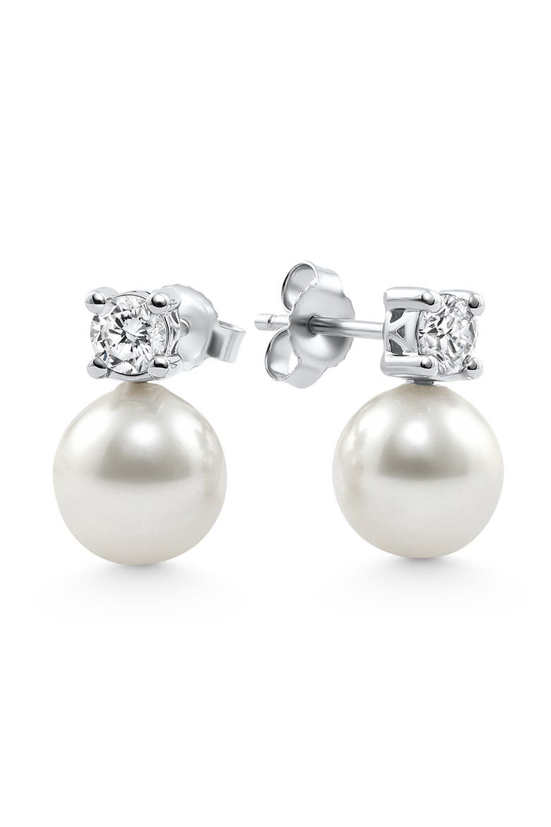 .40Ct Diamond & 8mm Pearl Studs Earrings Lab Grown, Alternate, color, Silver