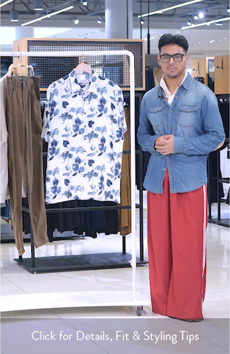 Orson Shaped Fit Leaf Print Short Sleeve Button-Up Shirt, sales video thumbnail