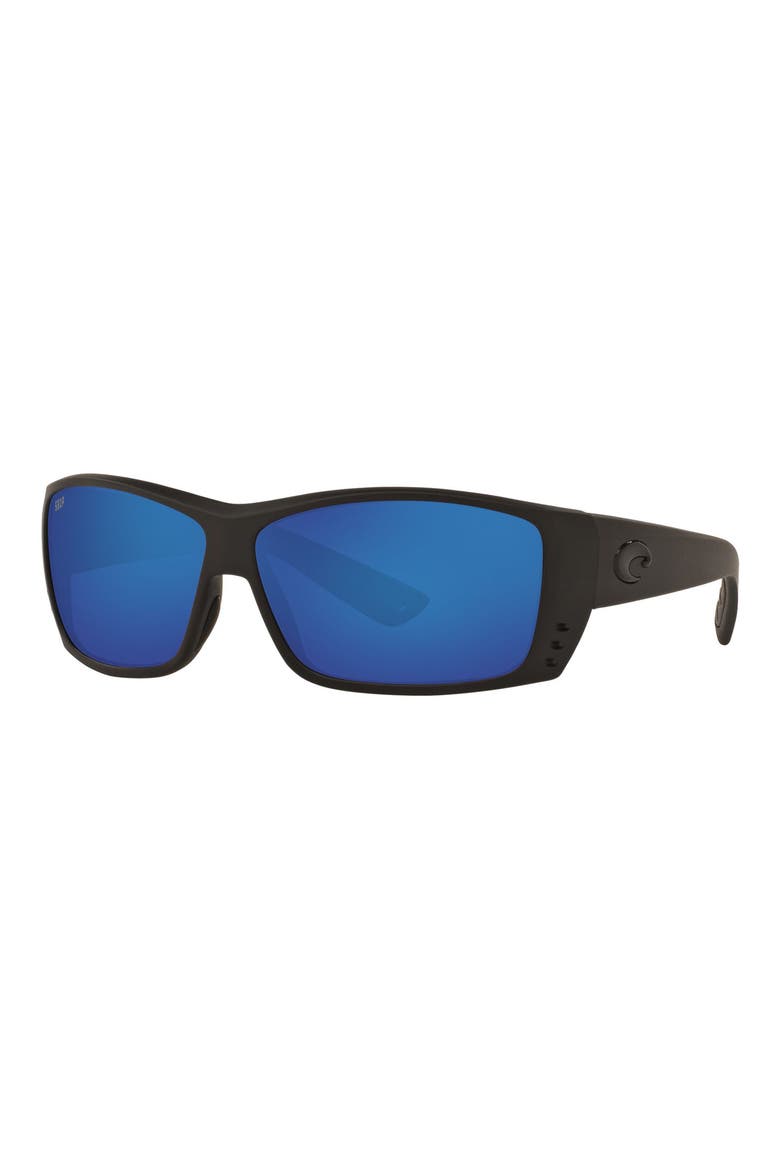 61mm Rectangle Sunglasses, Alternate, color, BLACK BLUE POLARIZED PLASTIC