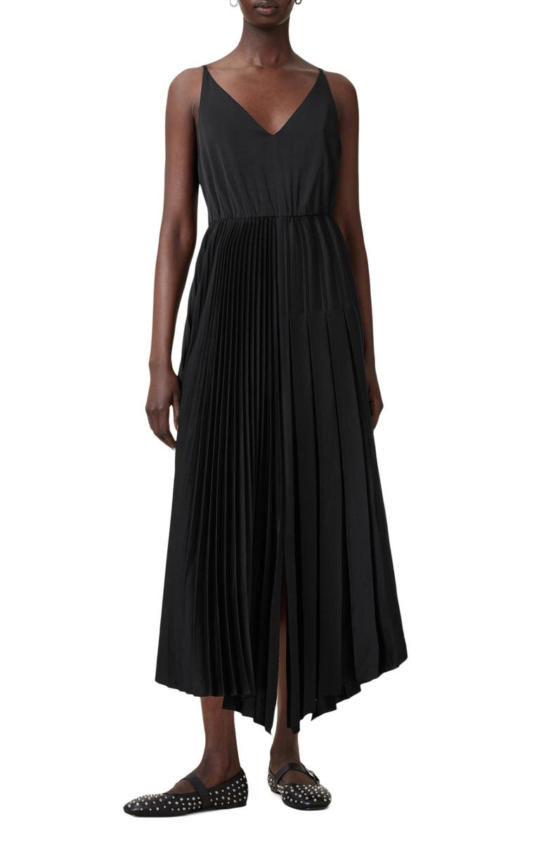 AllSaints Jax Short Sleeve Top & Pleated Sleeveless Dress, Alternate, color, Black