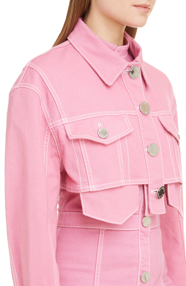 Balmain Crop Denim Jacket, Alternate, color,