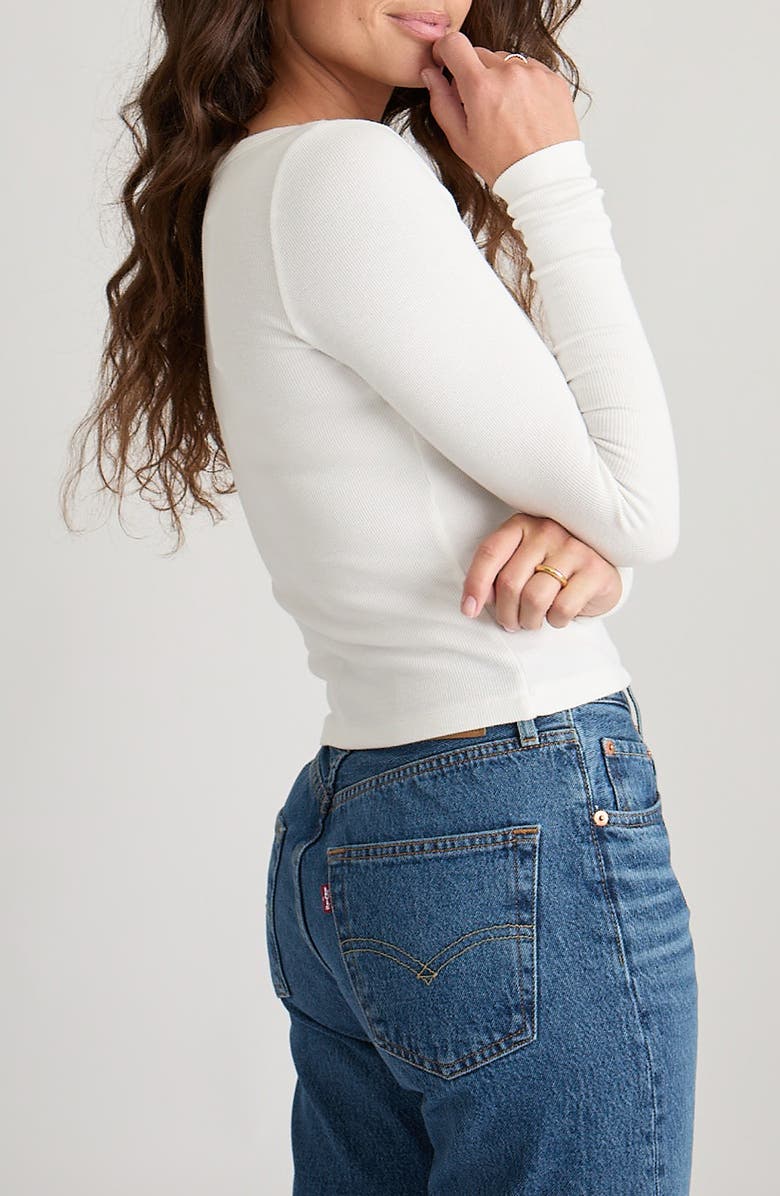 Marine Layer Lexi Sun-In Scoop Neck Long Sleeve Rib T-Shirt, Alternate, color, White