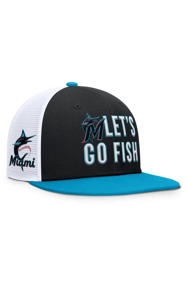 Nike Men's Nike Black/Light Blue Miami Marlins Pro Performance Trucker Snapback Hat, Main, color, Black