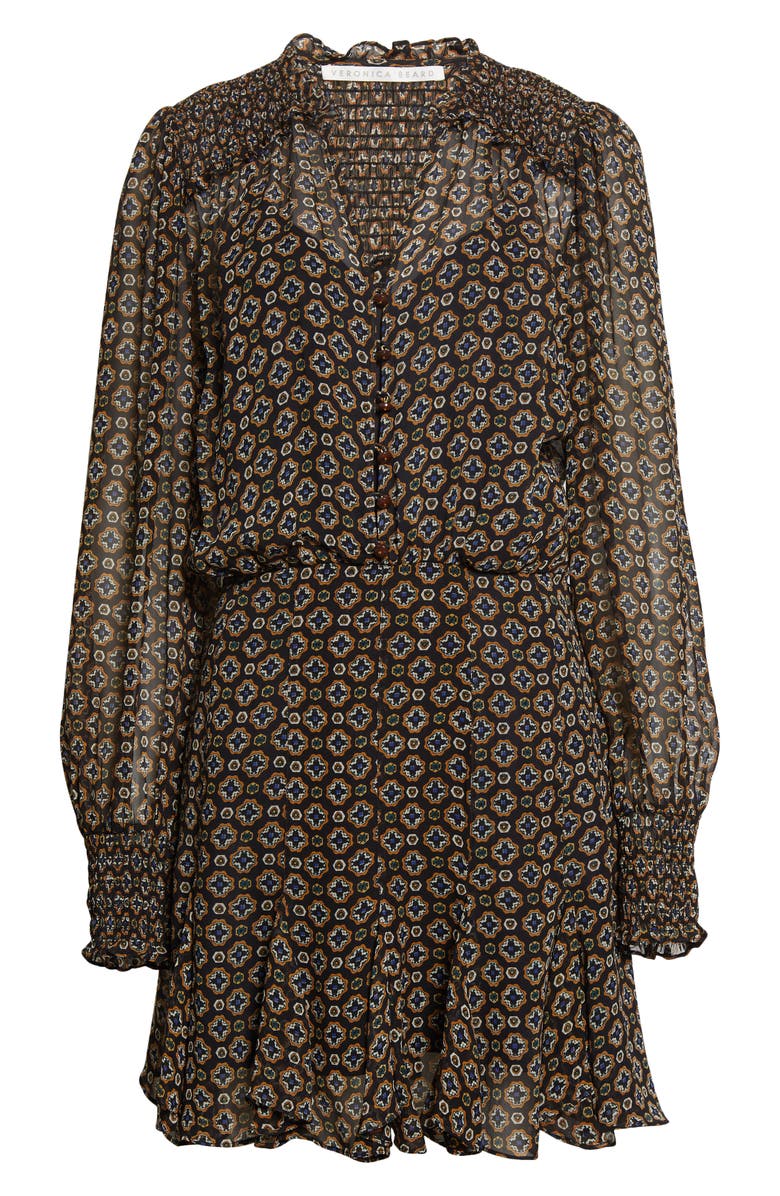 Veronica Beard Sacchi Smocked Long Sleeve Minidress, Alternate, color, 