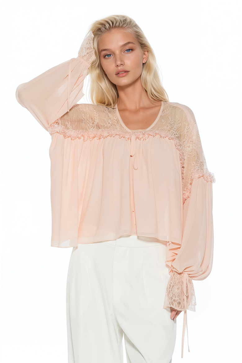 Indigo Lace Cotton Blouse, Alternate, color, Pink