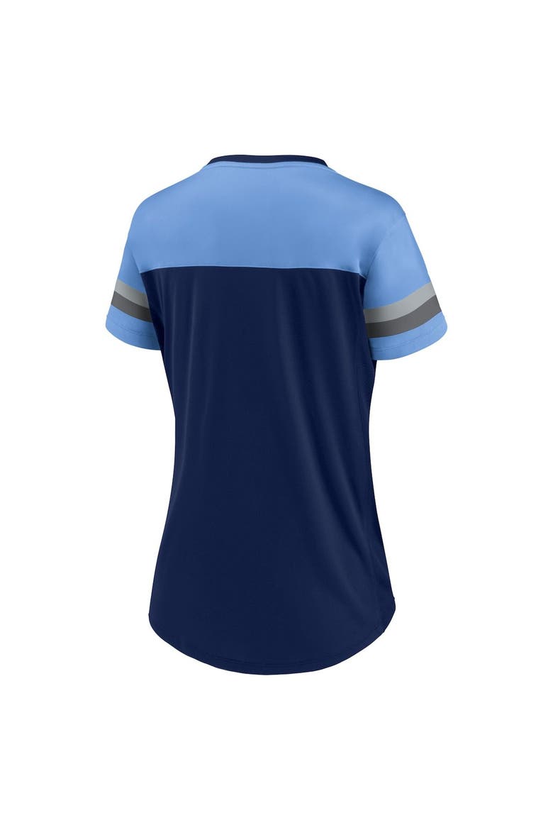 Women's Fanatics Branded Navy/Light Blue Tennessee Titans Blitz & Glam Lace-Up V-Neck Jersey T-Shirt, Alternate, color, Navy