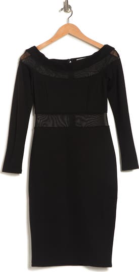 Off-the-Shoulder Mesh Panel Bodycon Dress