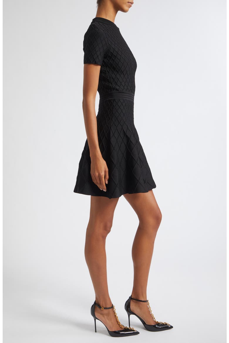 Diamond Jacquard Fit & Flare Mini Sweater Dress, Alternate, color, 0PA BLACK