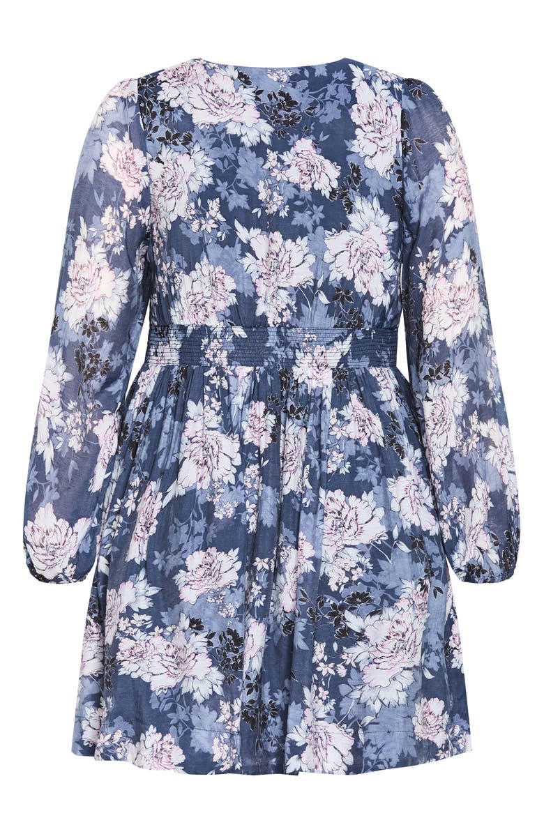 City Chic Silver Blossom Long Sleeve Dress, Alternate, color, Silver Blossom