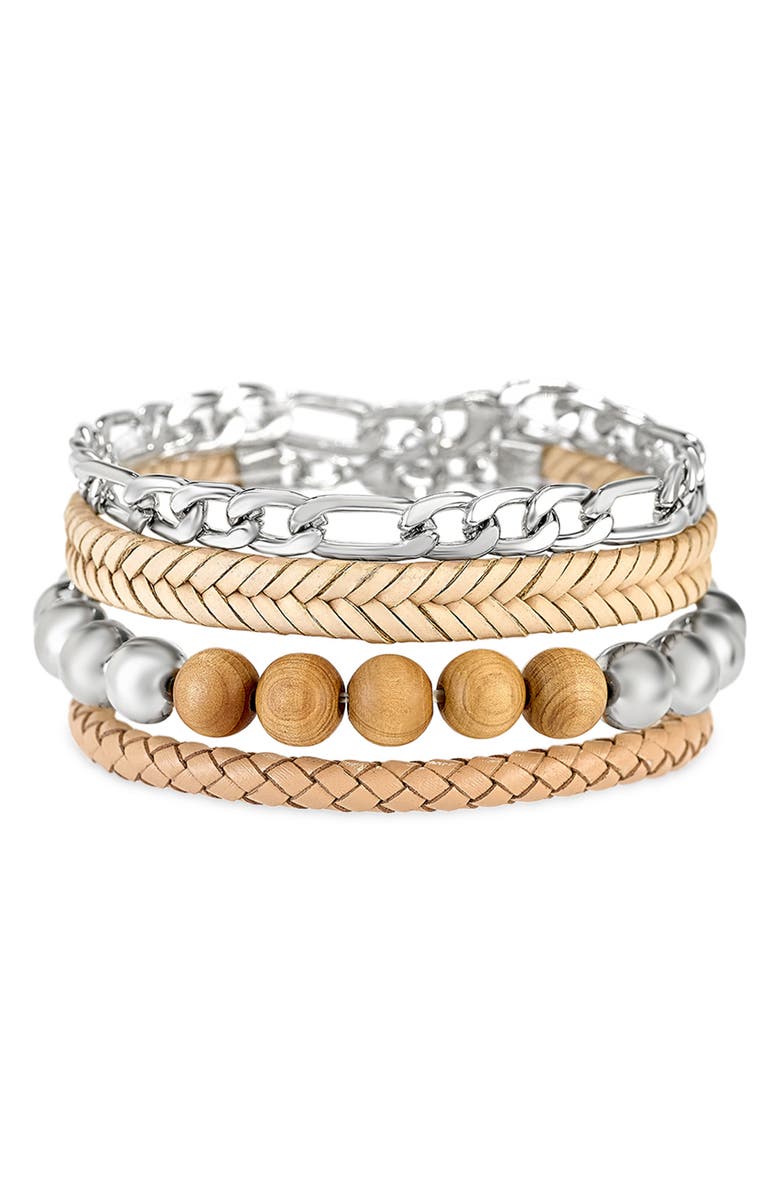 AMERICAN EXCHANGE Men's Necklace, Bracelets & Earrings Gift Set, Alternate, color, Silver/ Brown