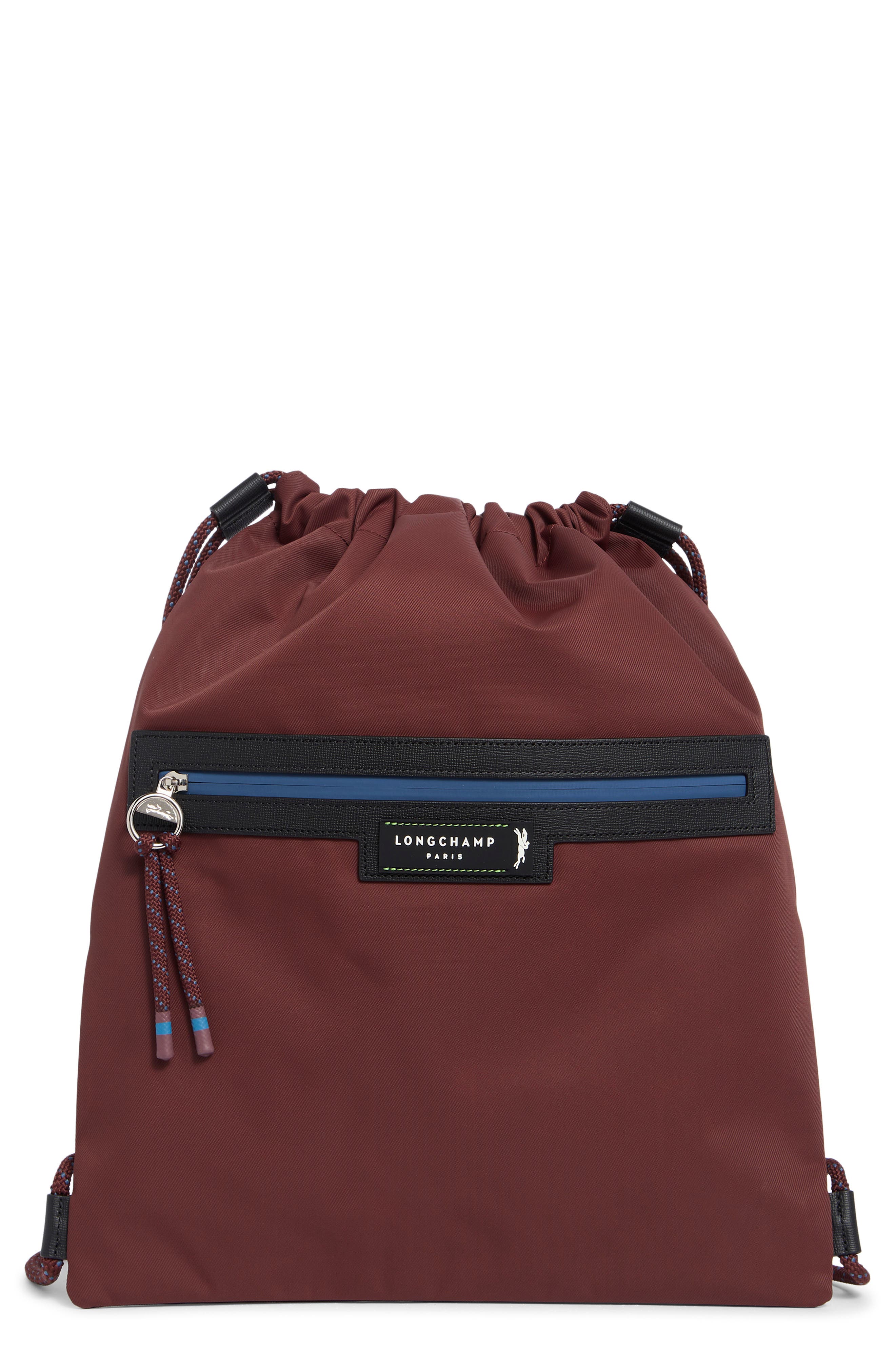 Longchamp Green District Twill Backpack, Main, color, Burgundy